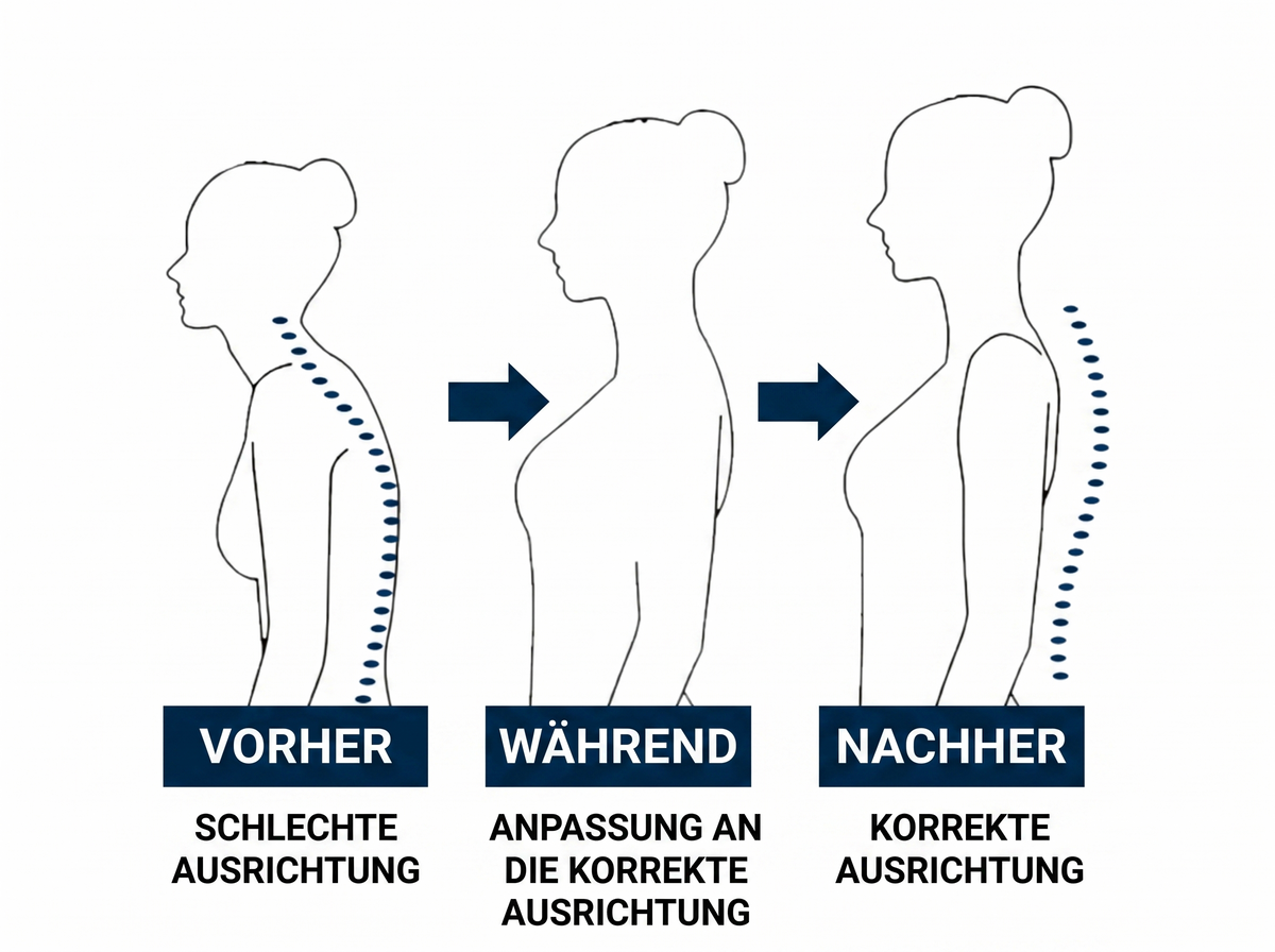 Person mit nach vorne fallenden Schultern im Alltag