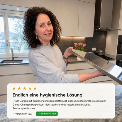 EDELSTAHL-KÜCHENBRETT MIT ANTI RUTSCH KANTE
